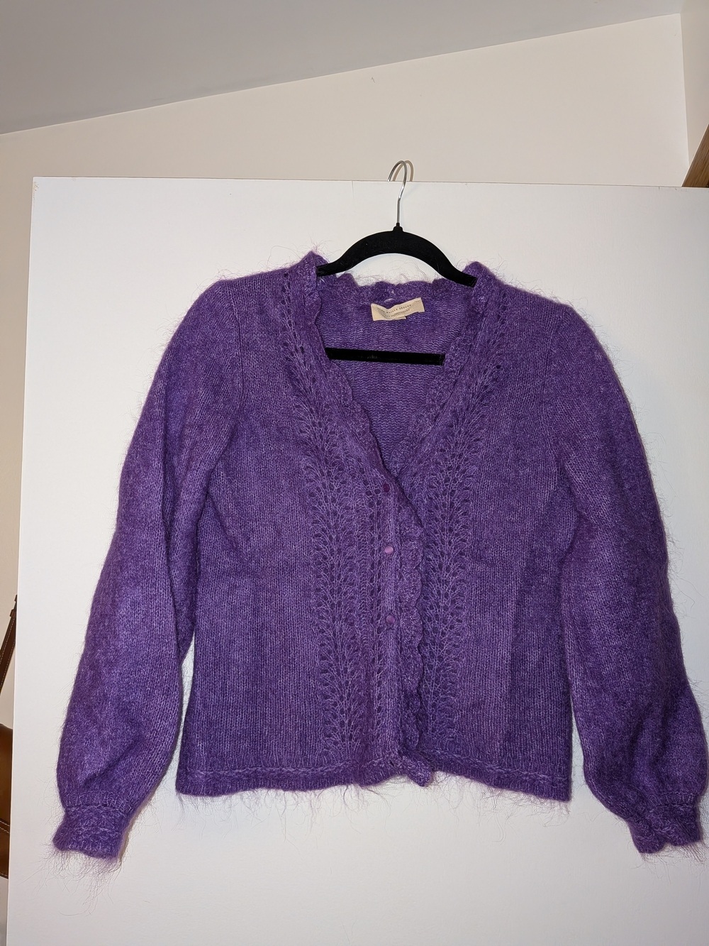 Sezane Angelie Cardigan Womens Purple Mohair Wool